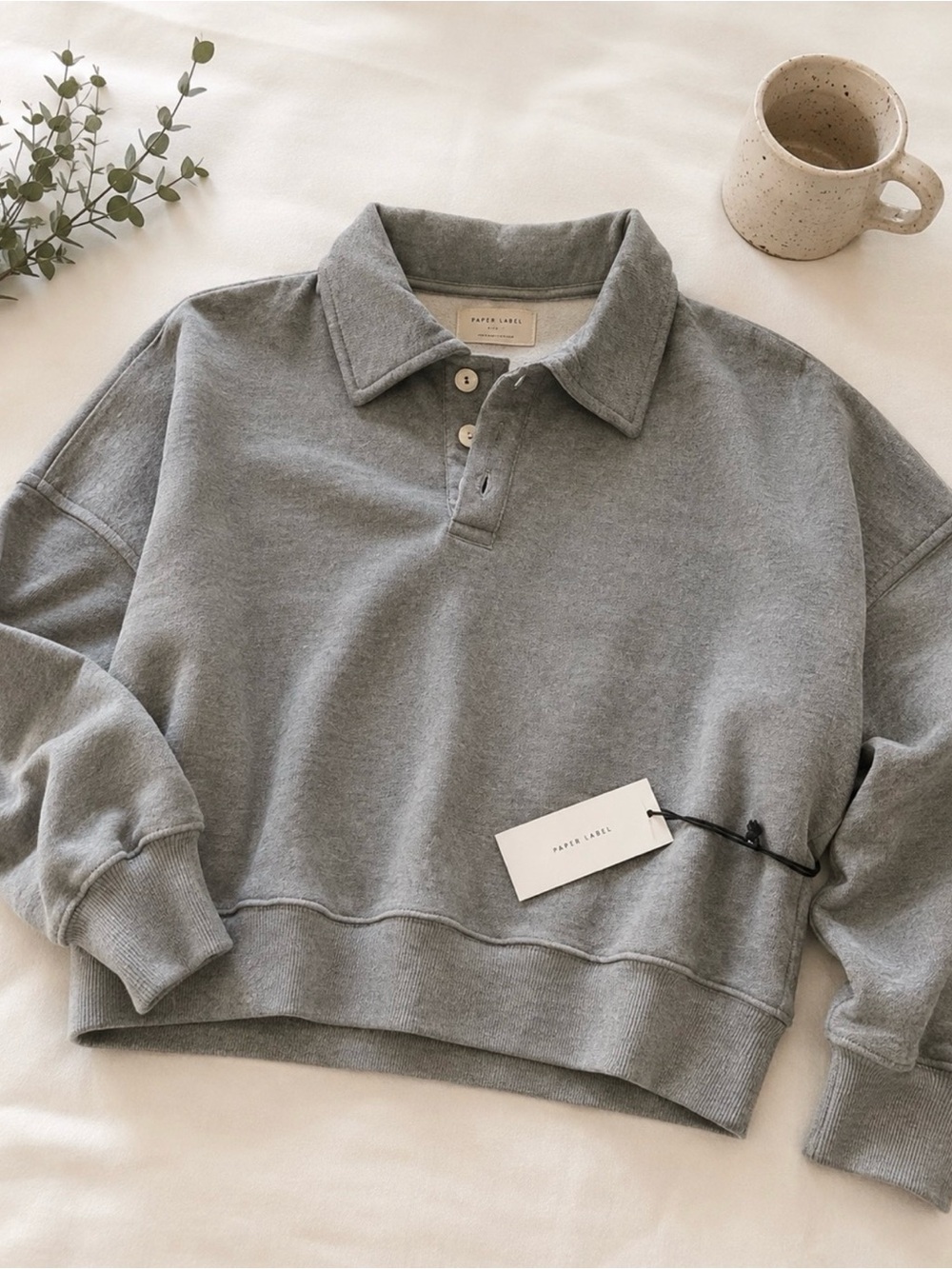 Apres Midi Relaxed Collared Pullover Sweater — Washed Gray